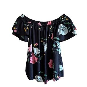 Old Navy Black Floral Off-Shoulder Blouse